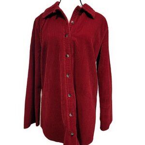 J.Jill Red Corduroy Button down L/S tunic with velveteen back panel  - size S